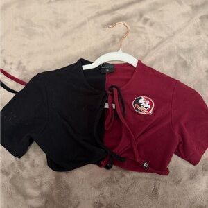 FSU Hype and Vice Black and Garnet Cropped Tie-Front Top